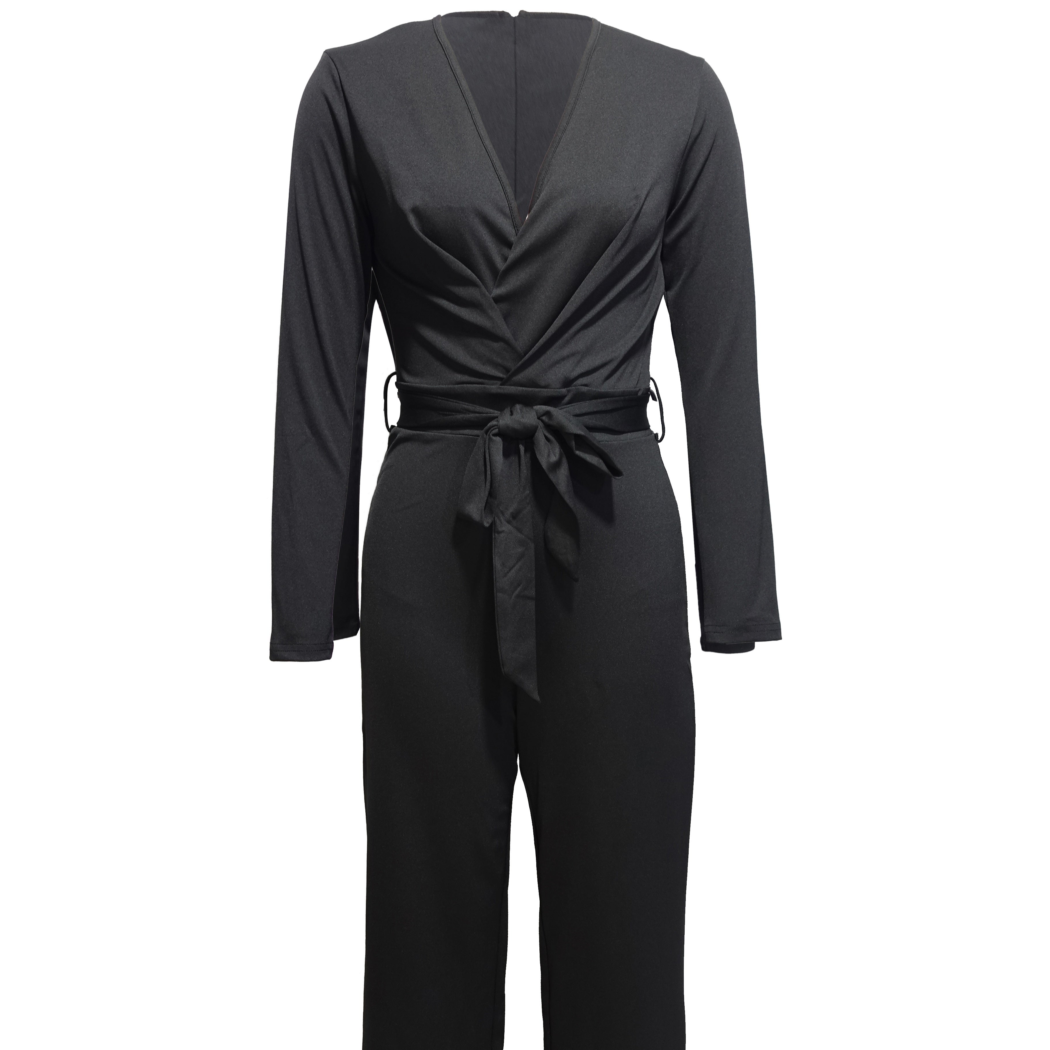 Ladies' Fashionable Slim Fit Sexy V-neck Long Sleeved Slimming Jumpsuit