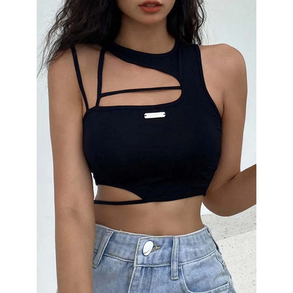 Sexy Hollow Out Techwear Tee