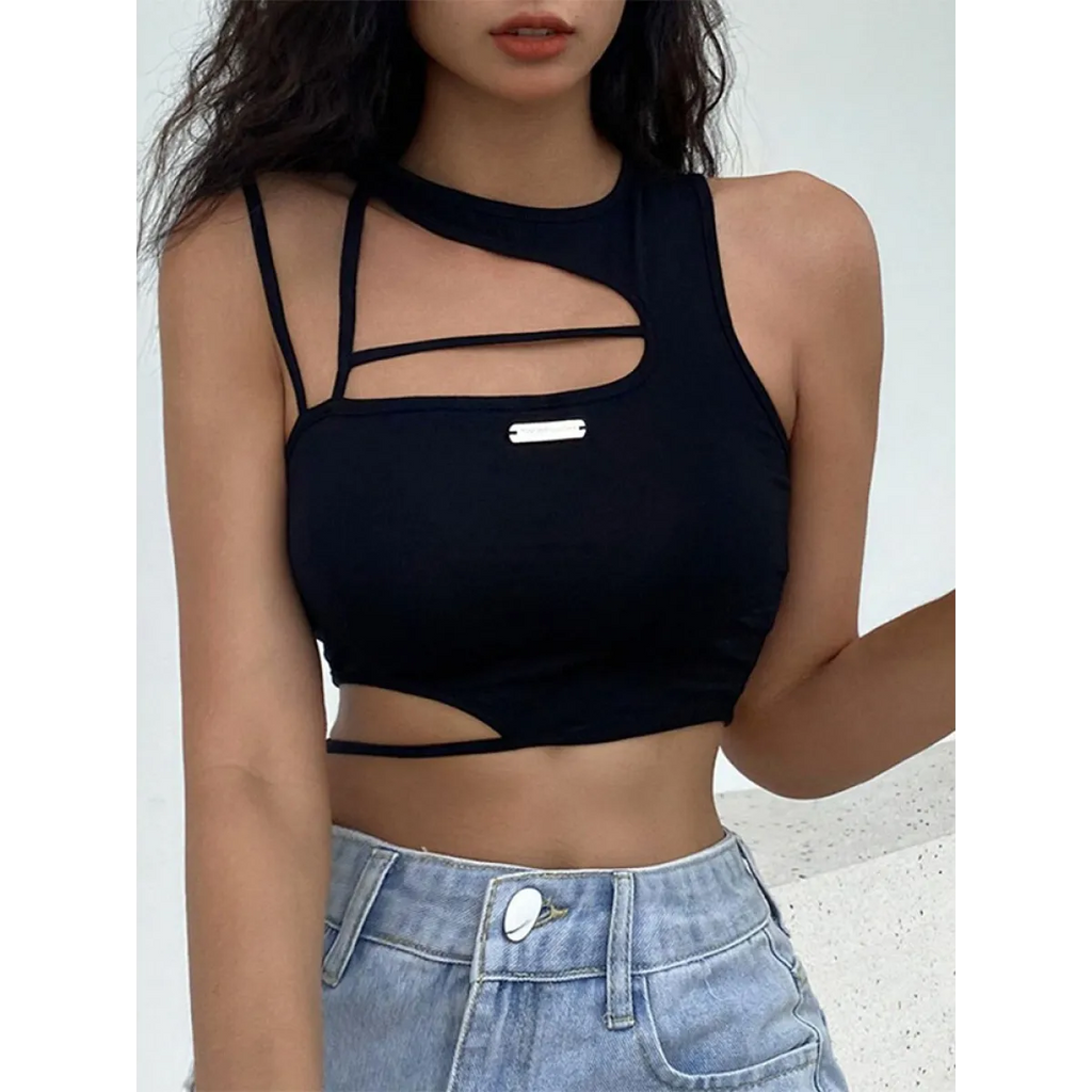 Sexy Hollow Out Techwear Tee