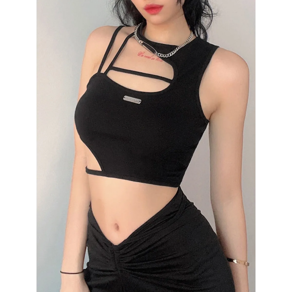 Sexy Hollow Out Techwear Tee